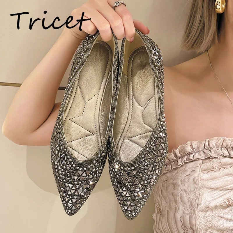 

Rhinestone Pointed Women's Ballet Shoes Elegant Lady Single Shoes Soft Comfort Large Size Flats Shoes Female Wedding Prom Shoes