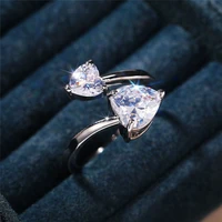 new fashion luxury double heart opening rings for women adjustable design luxury wedding engagement accessories hot jewelry