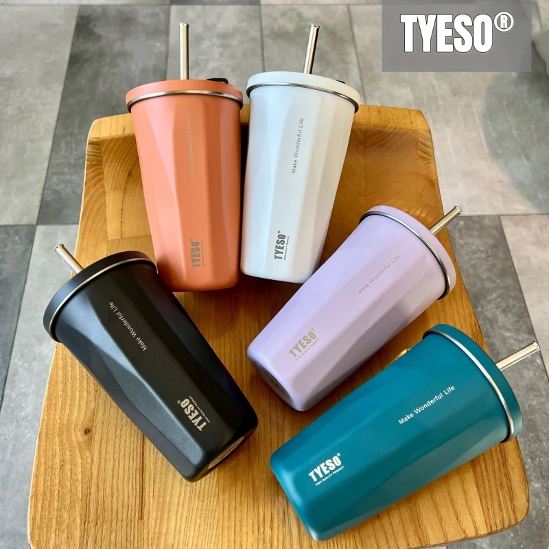 

Новая чашка для воды Tyeso 600 мл, вакуумная изоляция из нержавеющей стали, сохраняет бытовую емкость, автомобильная соломенная чашка, бутылка для воды, кружки