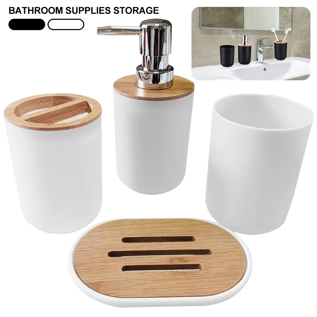 

4 Pcs/Set Bathroom Accessory Set with Mouthwash Cup Toothbrush Cup Hand Sanitizer Bottle Soap Dish for Home