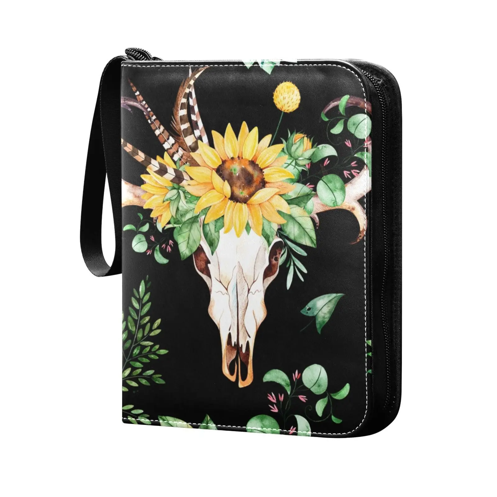 4-карманная папка для карточек с черепом и подсолнухами 400 двухсторонний