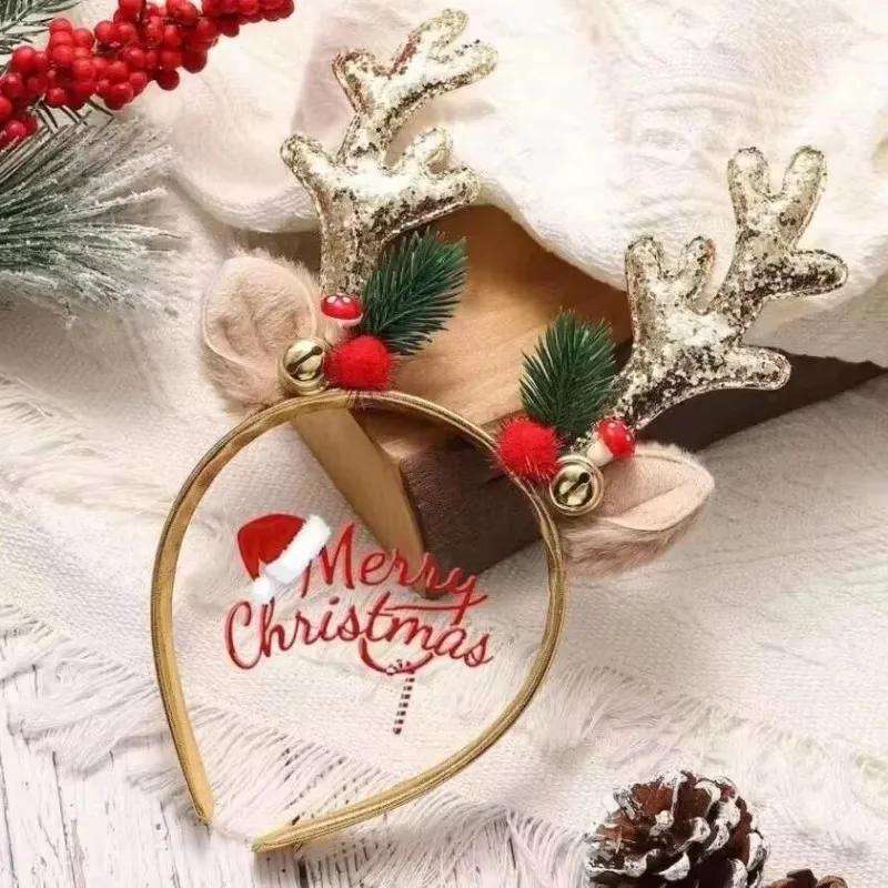 Новые рождественские повязки на голову с блестками уши оленя заколки для волос