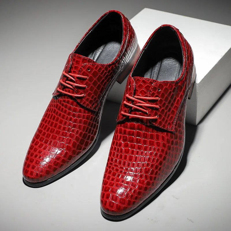 

Italian Brand Red Men's Crocodile Shoes Classic Luxury Formal Dress Shoes Men Oxford Leather Shoes Fashion Pointed Wedding Shoes