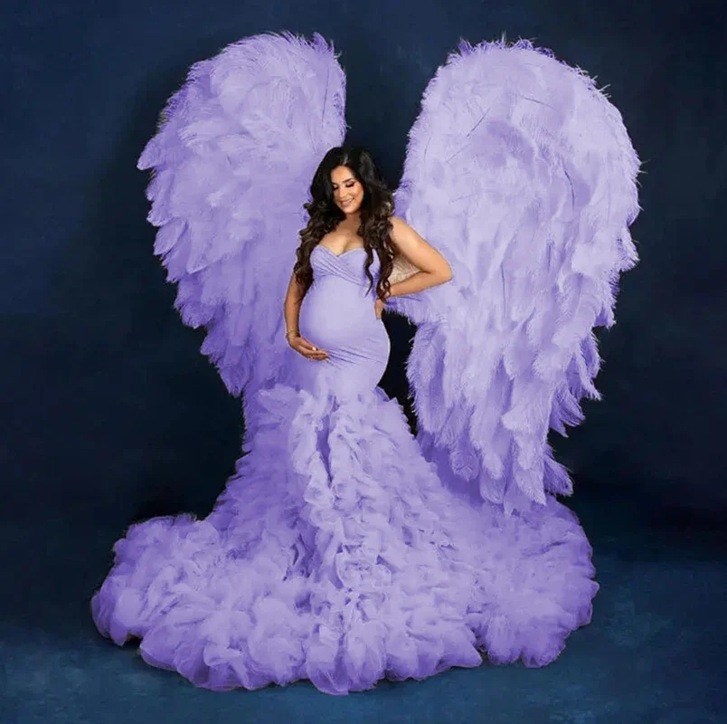 Пышное Тюлевое платье русалки для беременных фотосъемки на заказ без бретелек с