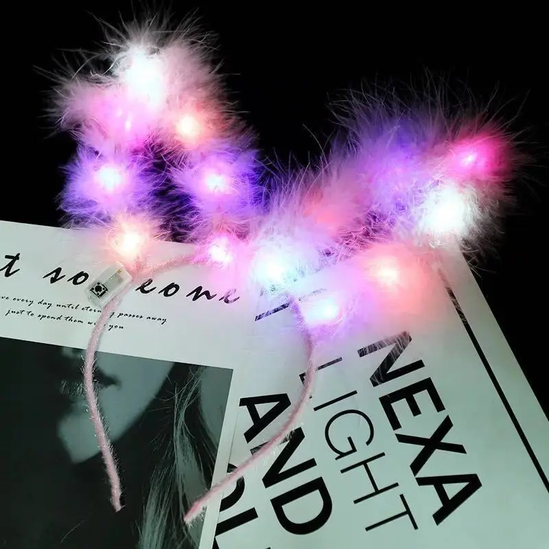 

Feather Rabbit Ears Glowing Hairband Gold Wire Cat Ear Headband Toy Luminous Master