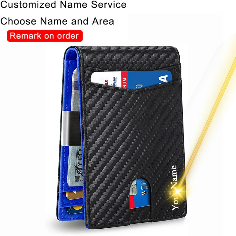 2023 New Custom Men Wallet Credit Card Holder RFID Blocking Cow Genuine Leather Wallet Card Holder with ID Window & Money Pocket