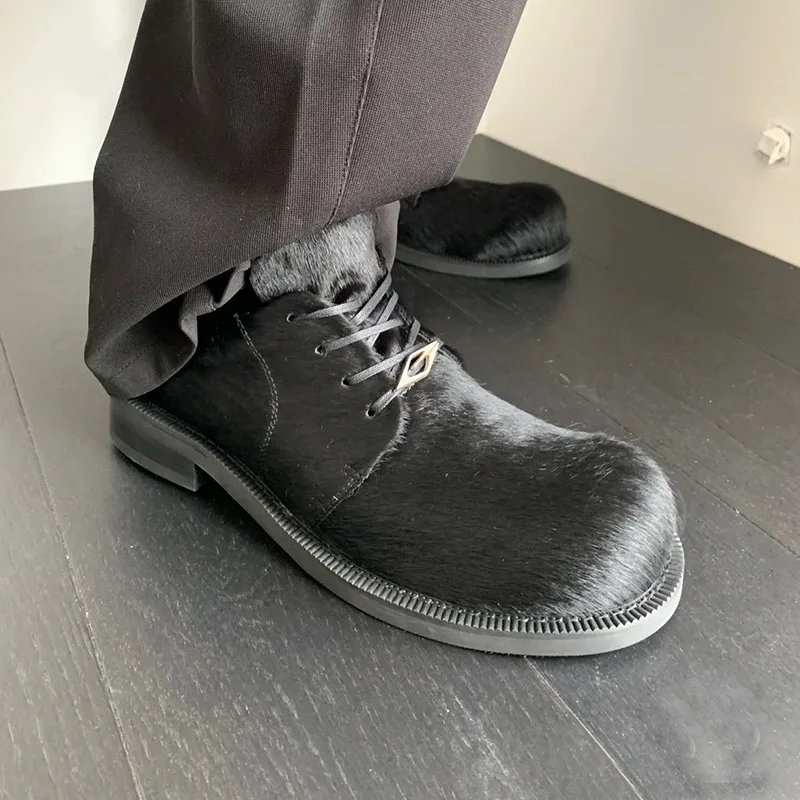 Мужская женская обувь дерби из натуральной кожи с круглым носком ботинки