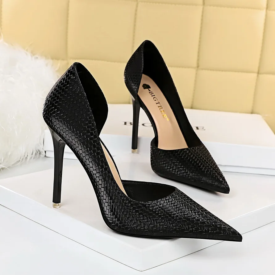 Pointed Crocodile Stiletto High Heels Women's Pumps Summer Solid Color PU Leather Elegant Dress Shoes Office Work Shoes Ladies