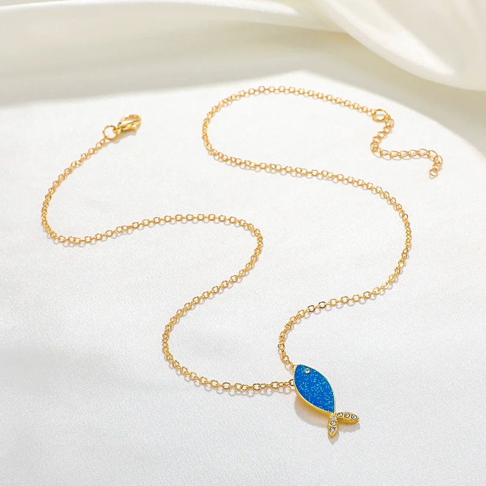 

Vintage Fashion Sea Fish Necklace Pendant Boho Tropical Fish Clavicle Chain Fishtail Necklace Punk Party Jewelry