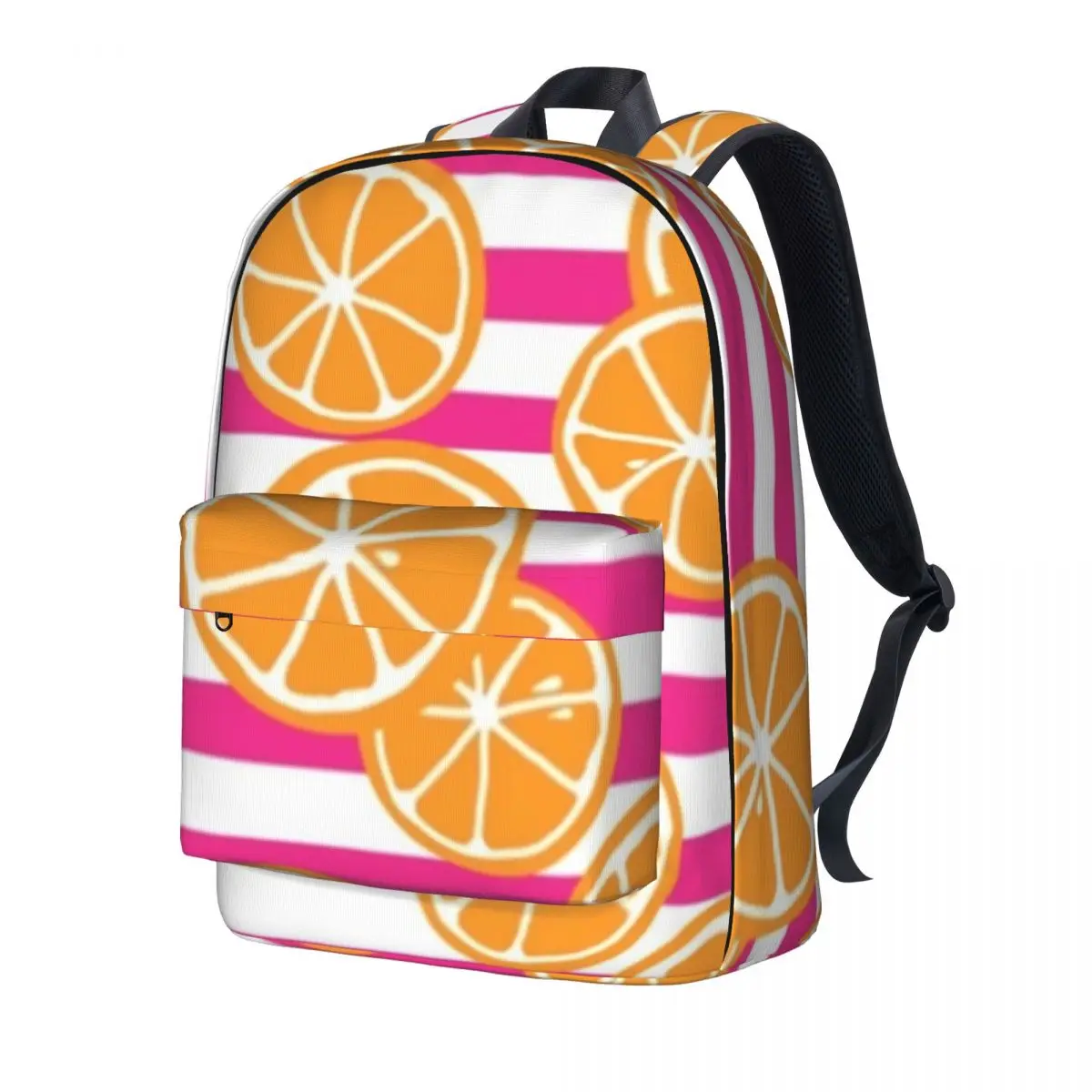 

Oranges Slices Backpack Pink and White Stripes Travel Backpacks Boy Gril Casual School Bags Colorful Durable Rucksack