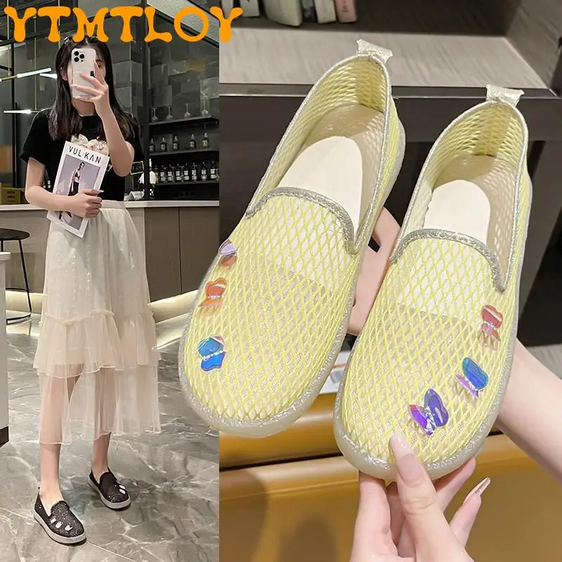 

Женские сетчатые кроссовки со шнуровкой, Новинка весна-лето 2022, дышащие кроссовки с мягкой подошвой для ленивых, однотонная обувь в стиле "Л...