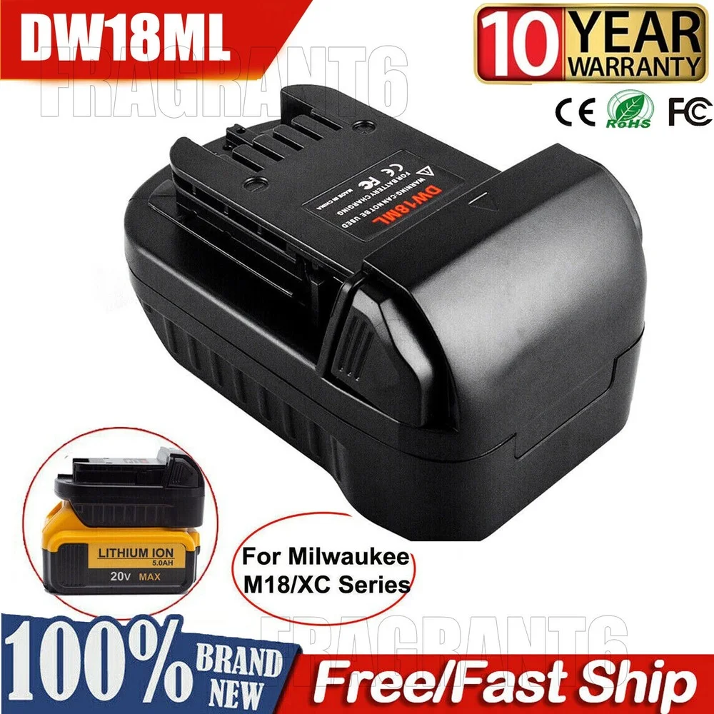 DW18ML for Dewalt 20V to Milwaukee 18v Battery Adapter, Convert Dewalt 20V Battery to Milwaukee M18 18V Tool Use enlarge