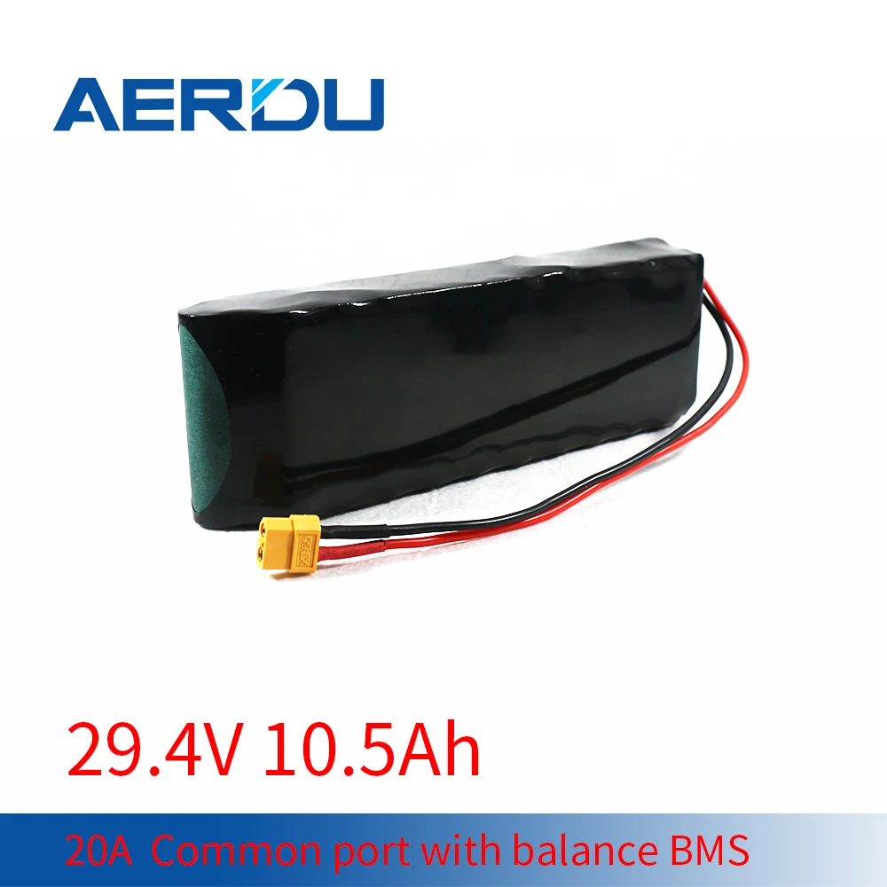 

AERDU 25.9V 7S4P 10.5Ah High Capacity 20A Common Port with Balance BMS for Electric Scooters Motorcycle 18650 Liion Battery Pack