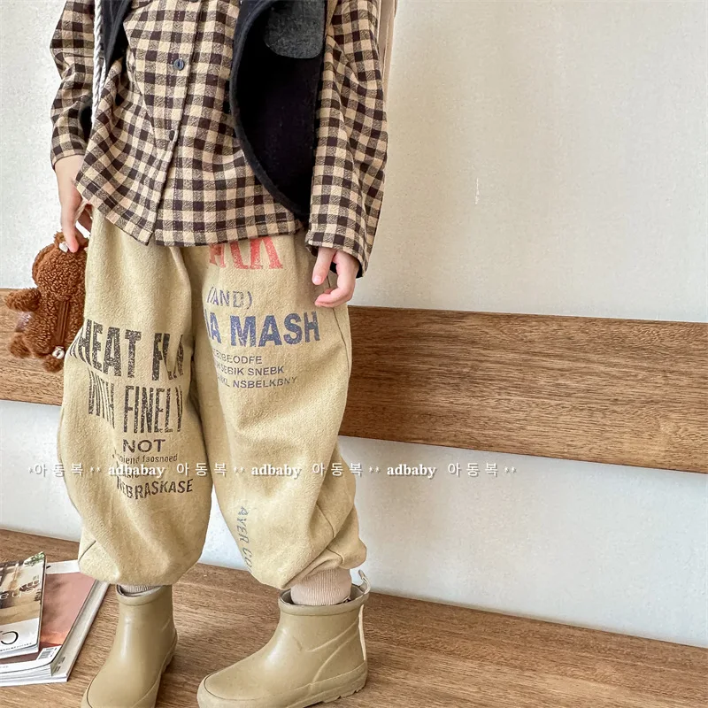 

2023 Autumn New Children Loose Harem Pants Baby Girls Letter Print Casual Pants Fashion Boys Cotton Loose Trousers Kids Clothes