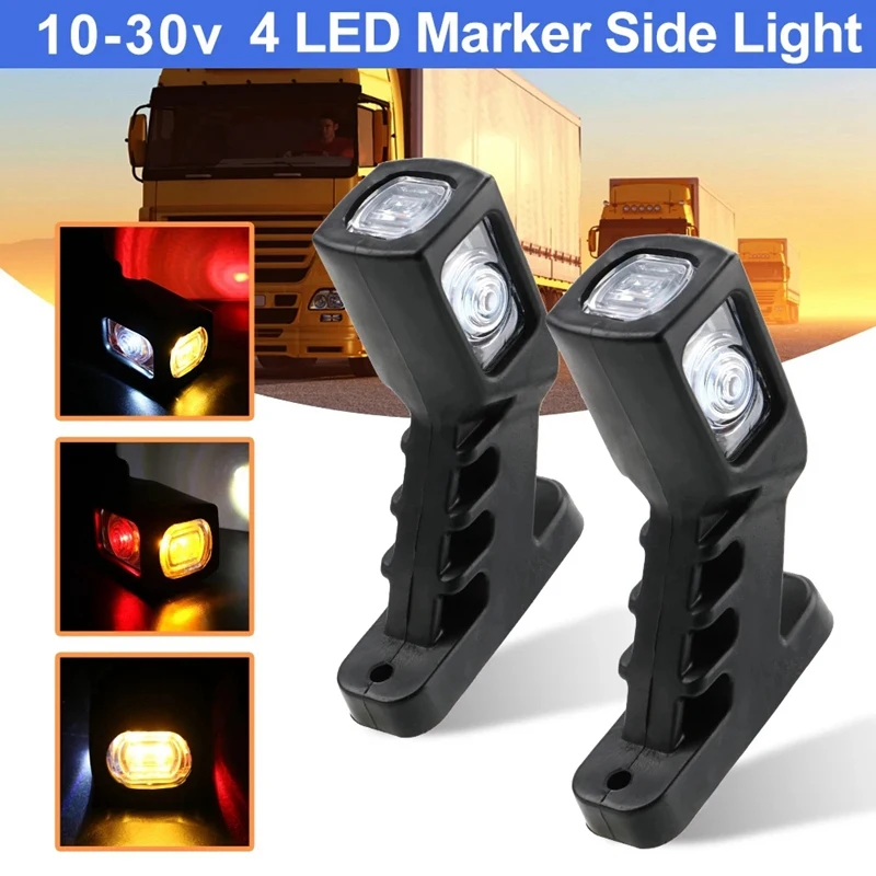 

2Pcs 10-30V 4 LED Side Marker Light For Truck Trailer Caravan Van 3 Face Red Amber White Car Clearance Lamp