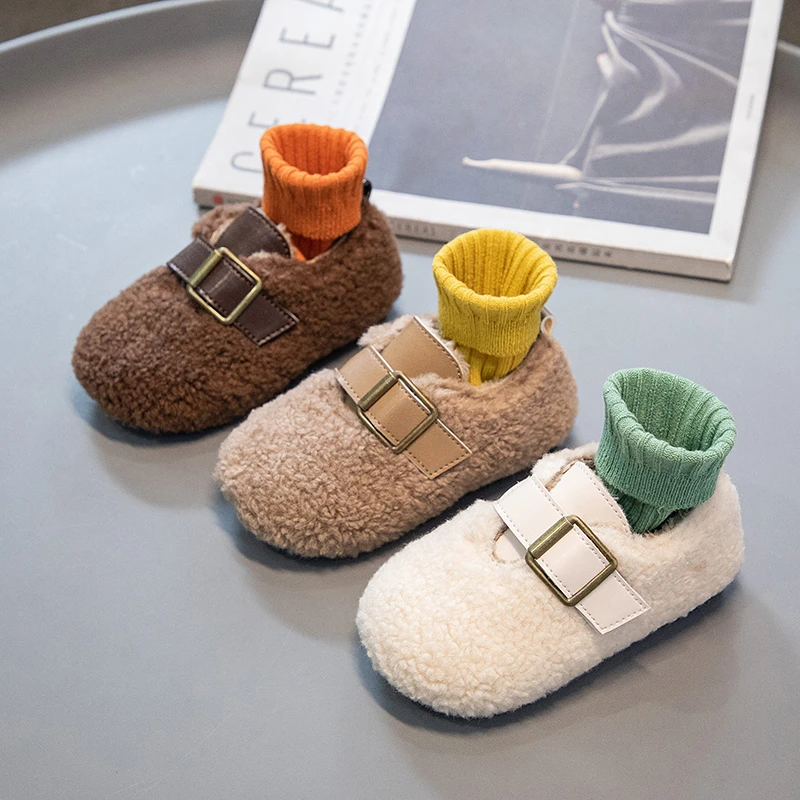 

Japanese Child Warm Winter Cotton Shoes Solid Color Versatile Round Toe Boys Lovely Soft New 2022 Casual Fashion Kids Girls Flat