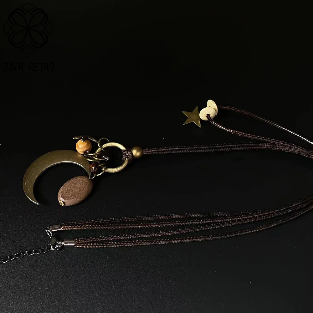 Винтажное простое металлическое ожерелье в виде Луны для женщин античная