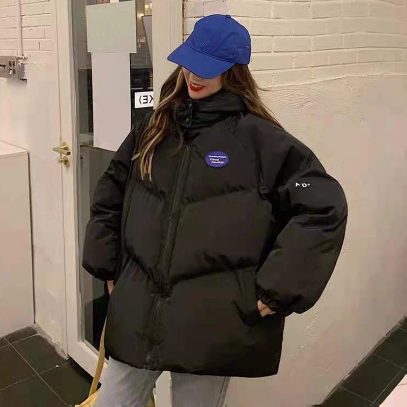 Women's Cotton Padded Hooded Jacket 2023 Winter New Student Thicken Warm Parkas Woman Loose Zipper Whiter Parka Outerwear