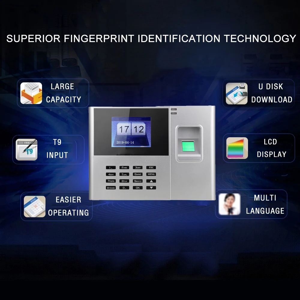 

N-308 TCP/IP USB 2.8 inch TFT LCD Screen Biometric Fingerprint Password Attendance Machine Employee Checking-in Recorder