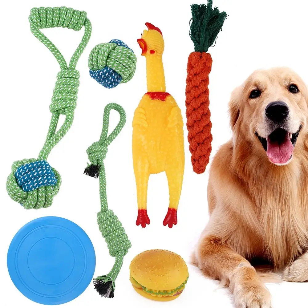

7 шт. товары для домашних животных, жевательные игрушки для зубов, хлопковая гантеля в оплетке, трос из хлопка для чистки щенков и моркови