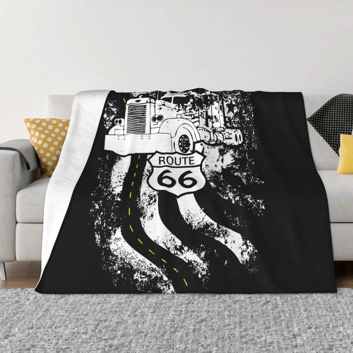 

Route 66 Big Rig Truck US Flag Blankets Velvet Textile Decor Portable Soft Throw Blanket for Sofa Office Bedspread