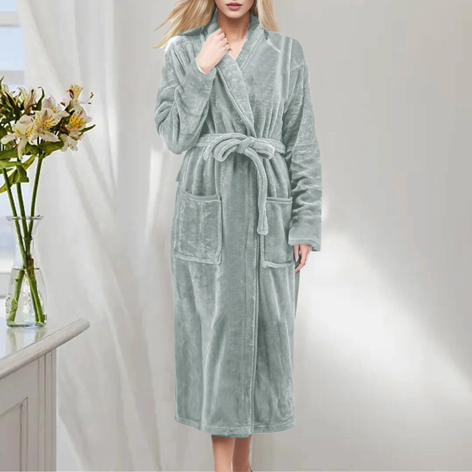 

Халат-кимоно Женский плюшевый, теплый легкий халат, мягкая длинная ночная рубашка, повседневный домашний халат, Осень-зима