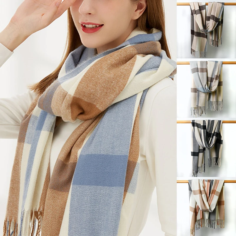 

Thick Warm Winter Scarf Print Design Imitation Cashmere Foulard Lady Neck Wraps Tassel Shawl Plaid Scarf Breathable Scarves