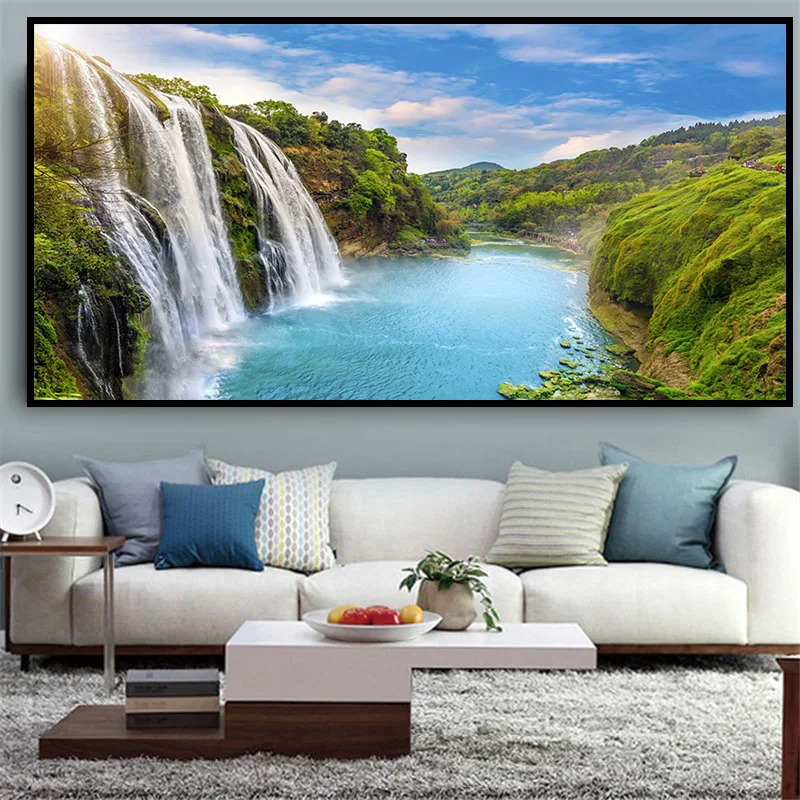 

5D Diamond Embroidery Waterfall Scenery Diamond Art Painting Cross Stitch Lake View Mosaic Handmade Gift Living Room Home Decor