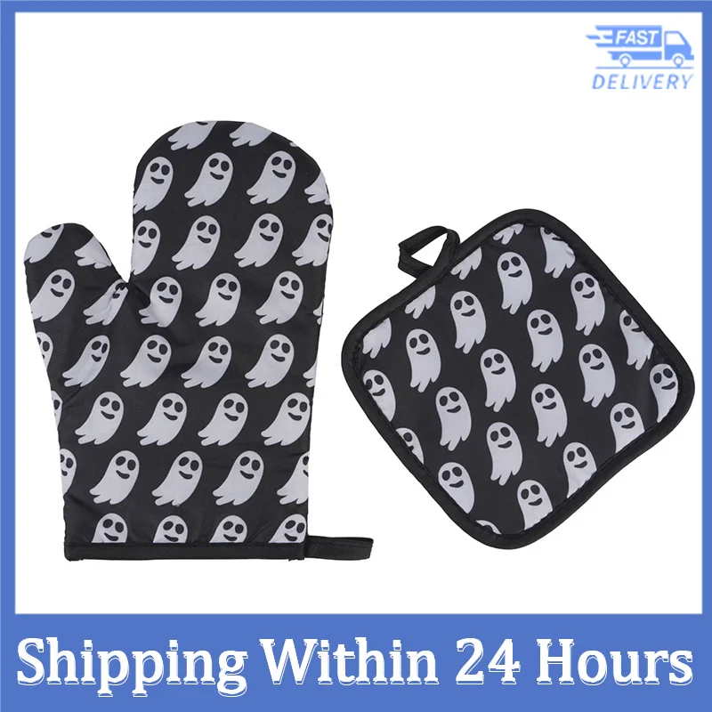 

2022 Heat Resistant Oven Gloves Pot Holder Halloween Style with Non-Slip Surface Safe for Kitchen Baking Cooking BBQ