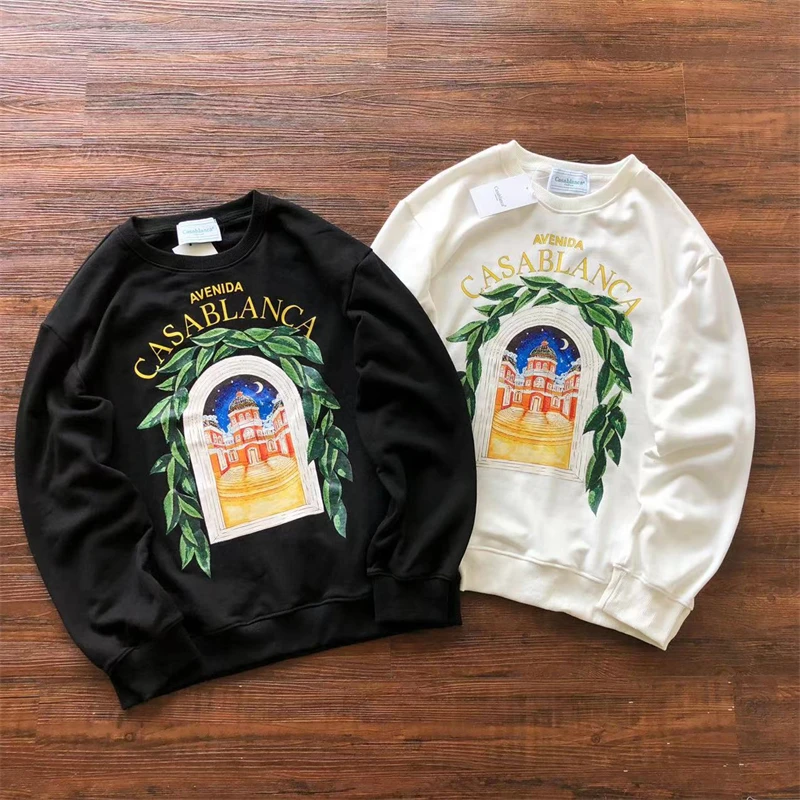 

Casablanca Castle Print Sweatshirts Men Women Square Graphic Hoodie Terry Crewneck Casa