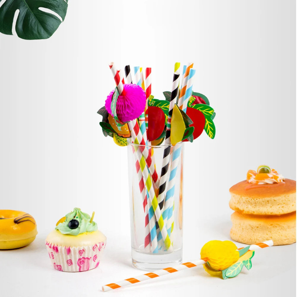 

10Pcs Mix Color Tropical Umbrella Pineapple Cocktail Straws Disposable Juice Drinking Straw Hawaii Beach Party Decor