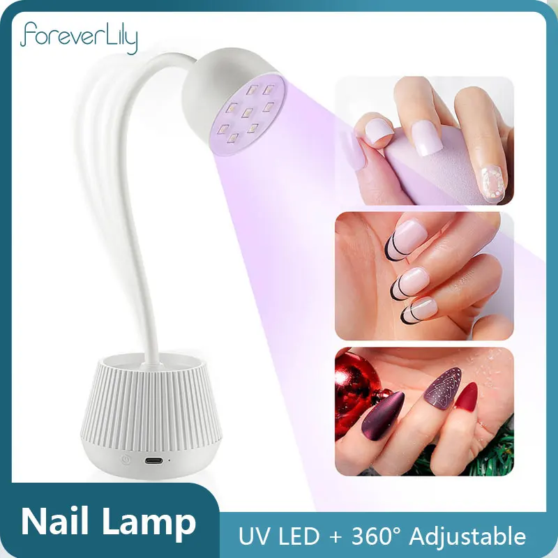 24WMini Nail Dryer Wireless LED UV Nail Lamp Fast Curing Gel Polish Manicure Lamp Nail Art Tool with 360° Freely Adjustable Tube