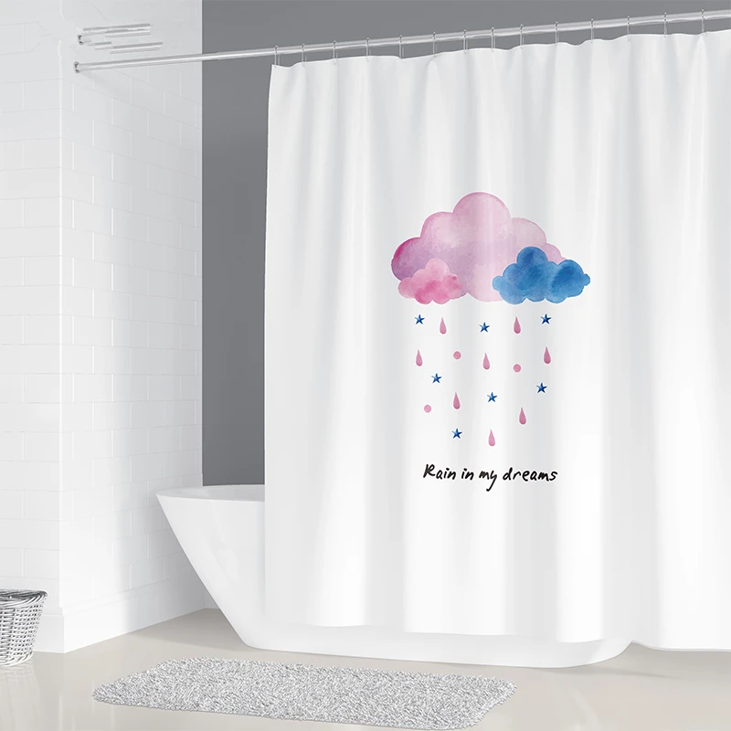 

Simple Cloud Printed Shower Curtain Dry and Wet Separation Moisture-proof Isolation Dustproof and Shading Shower Curtain