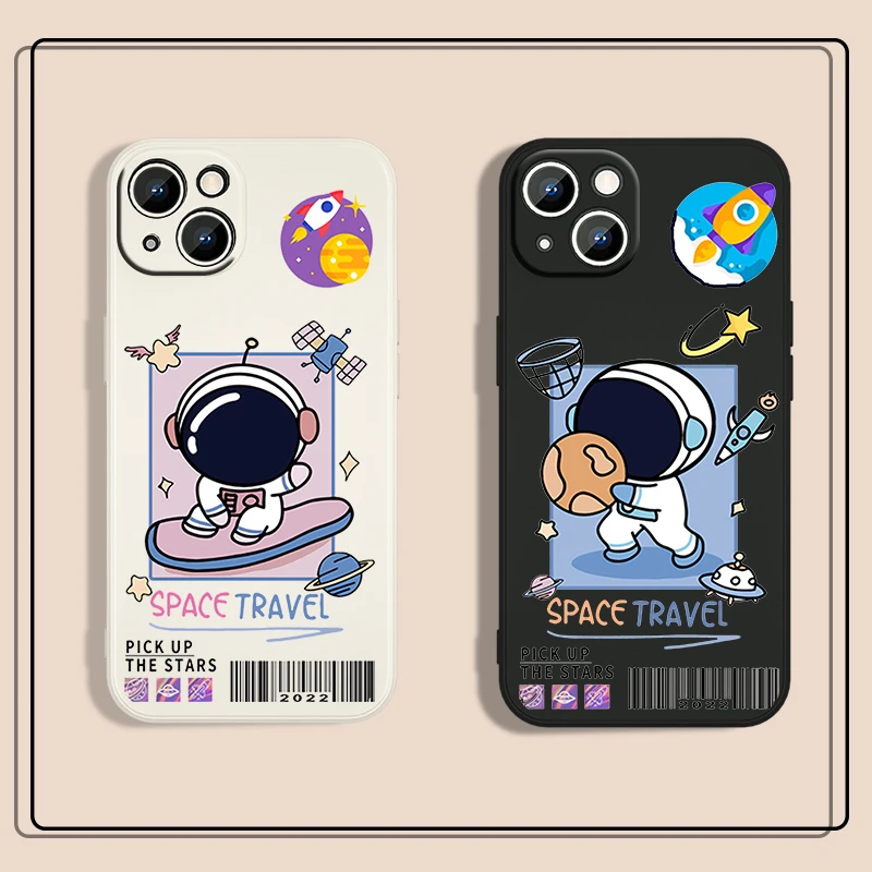 

Anime Astronaut Cartoon Cute For Apple iPhone 13 12 Mini 11 Pro XS MAX XR X 8 7 6 Plus Liquid Silicone Phone Case Fundas Coque