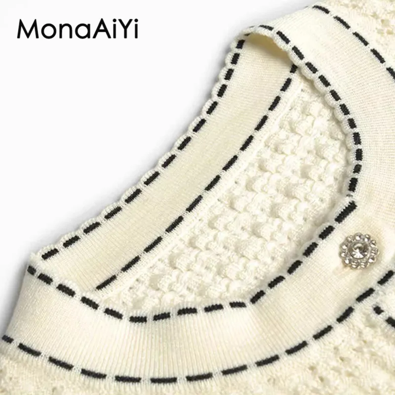 Модный женский твидовый однобортный Кардиган MonaAiyi с длинным рукавом и карманом +