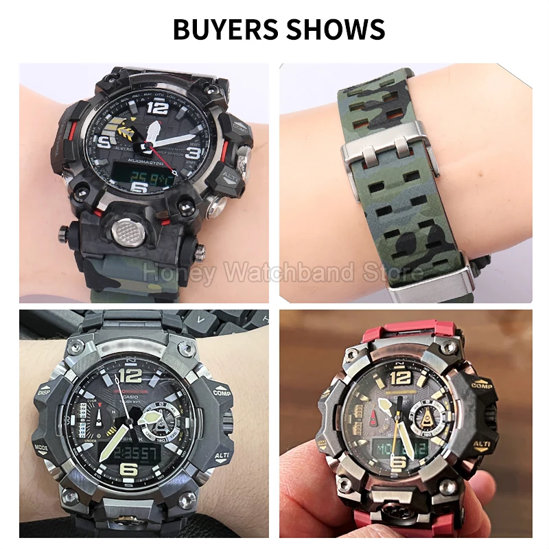 Фото Для Casio G-SHOCK Mudmaster II GWG-2000, легкий дышащий ремешок из смолы, черный армейско-зеленый, хаки, специальный размер №3