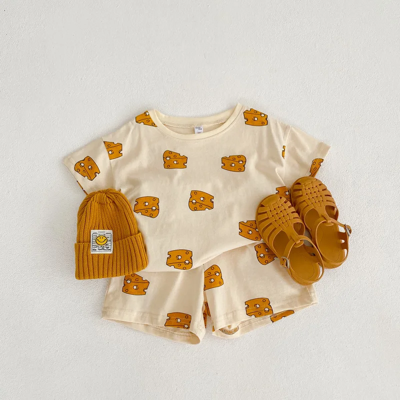 

Summer Kids Boy Girl Cotton Suit Toddler Baby Set Cartoon Print Short Sleeve T-shirt + Shorts Children Outfits 0-8Y