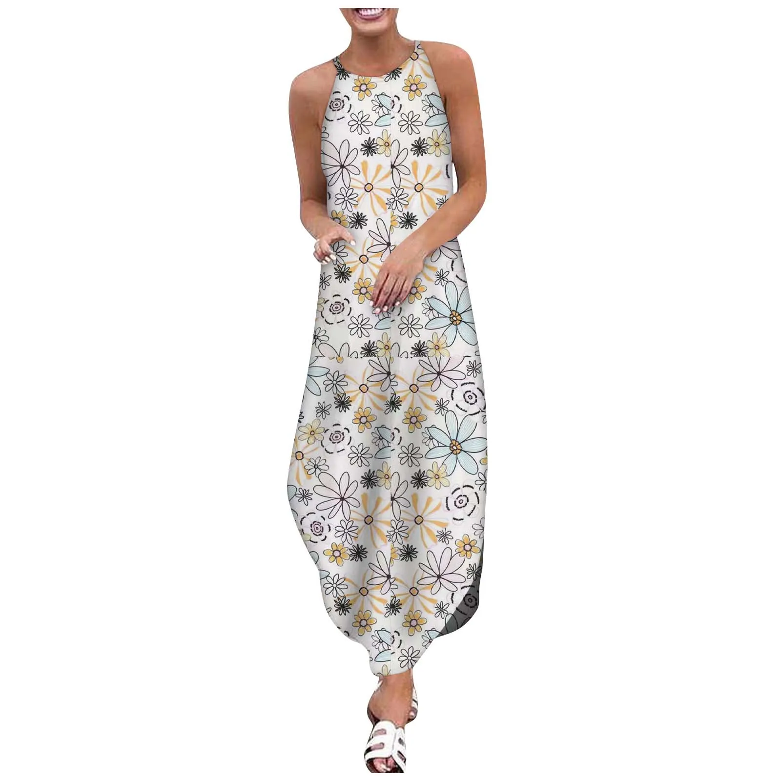 

Летние платья без рукавов с принтом в фольклорном стиле на заказ, с круглым вырезом, большие размеры, женские эластичные платья на тонких бр...