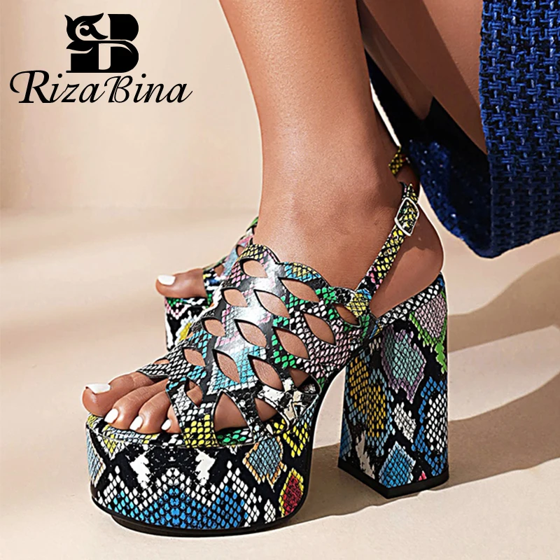 

RIZABINA 2022 New Arrivals Women'S Sandals Thick High Heels Shoes Woman Buckle Strap Fashion Ins Cool Ladies Footwear Size 34-43