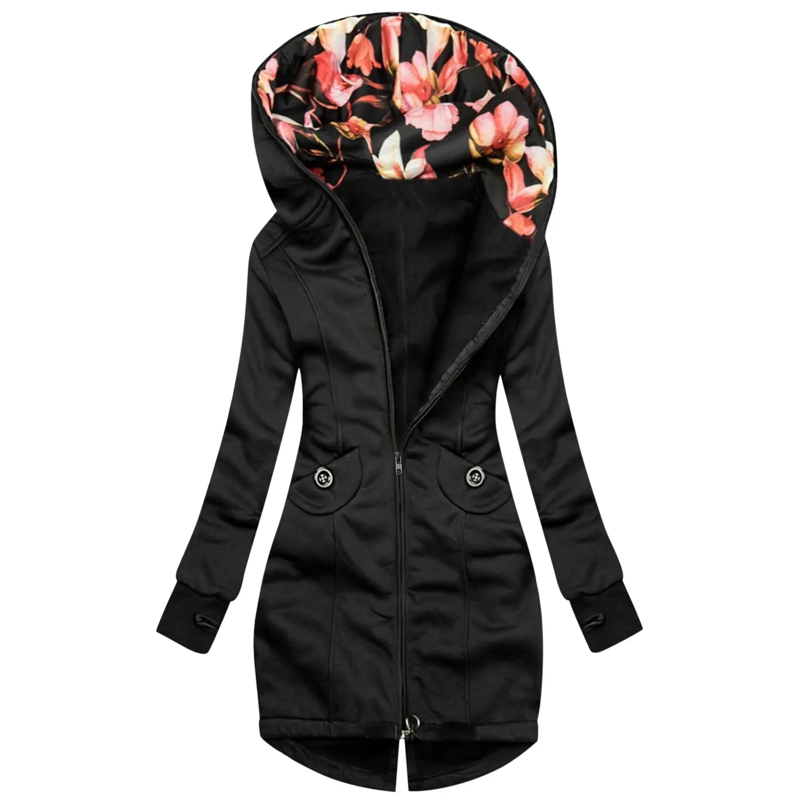 

Sleeve Sweatshirt Women Fashion Coat Jacket Long Print Floral Zipper Pocket Ladies Winter Sweatshirts Sweater Zip up Women