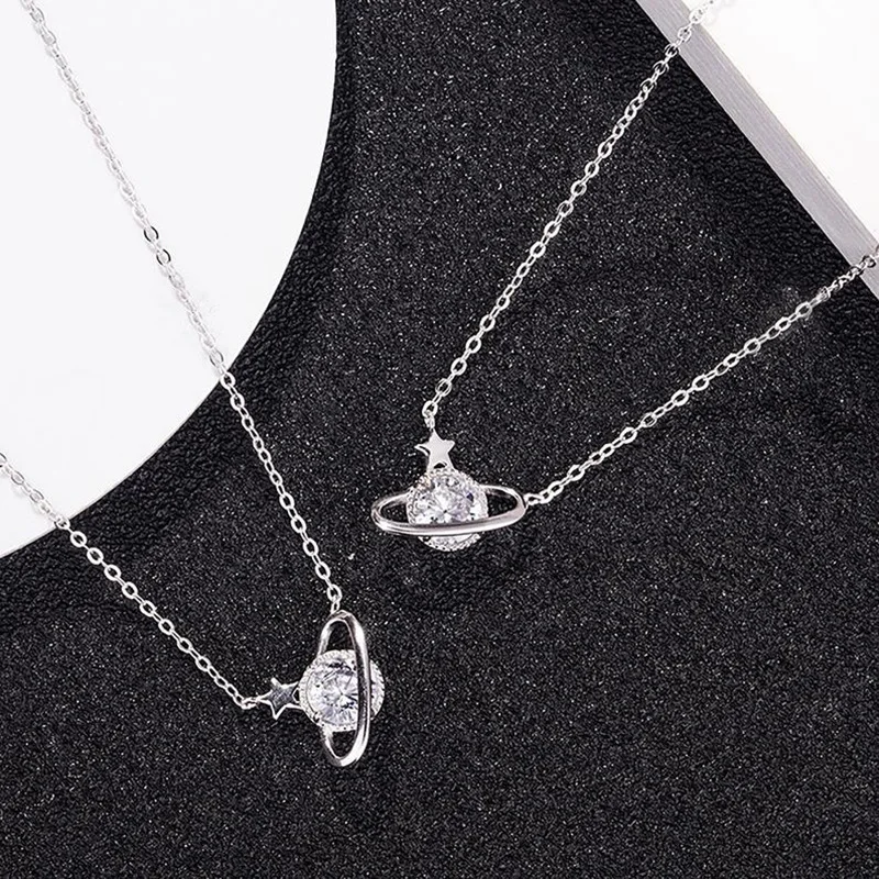 

Korean Zircon Planet Star Choker Necklace for Women Clavicle Chain Heart Flower Bowknot ECG Cherry Pendant Wedding Jewelry Gifts