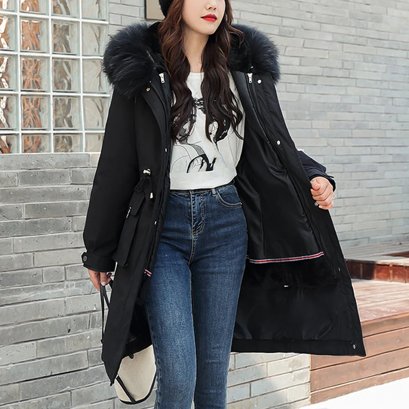 Cotton Thicken Warm Winter Jacket Long Coat Women Casual Parkas Fur Lining Hooded Parka Snow Coats Outwear