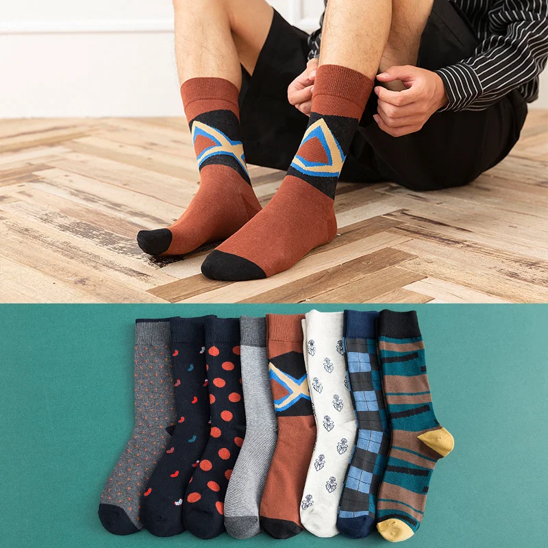 

Peonfly Happy Mens Women Lattice Moustache Stripe Novelty Sock Combed Cotton Funny Men's Big Size Crew Socks
