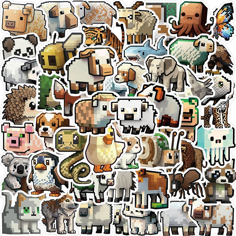 

50Pcs Cartoon Pixel Animal Graffiti Sticker Car Guitar Suitcase Album Laptop Decals Decor Diary Notebook Phone Fridge Sticker