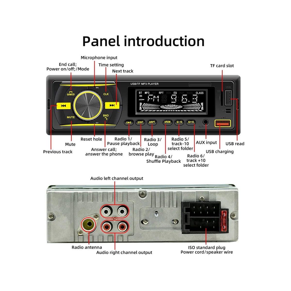 

Автомобильный аудиоприемник, стереоприемник с Bluetooth, с ЖК-дисплеем, AM/FM радио, mp3-плеером, USB, SD, AUX, управлением через приложение