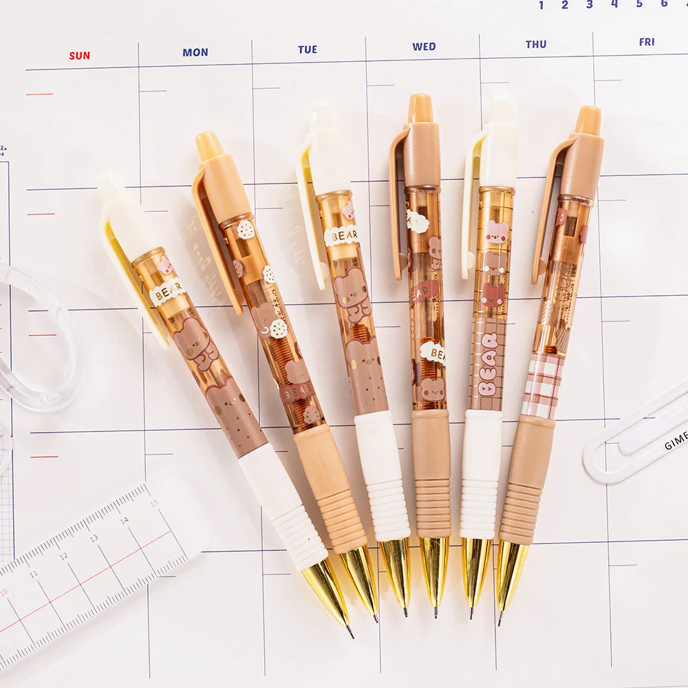 

1set Cartoon Bear Mechanical Pencil Set with 0.5mm Refills Writing Tool Kawaii Stationery Automatic Pencils School Supplies