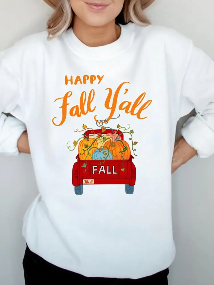 

Graphic Sweatshirts Thanksgiving Fall Autumn Fashion Truck Pumpkin Cute 90s Halloween Female Women Clothing Print Pullovers