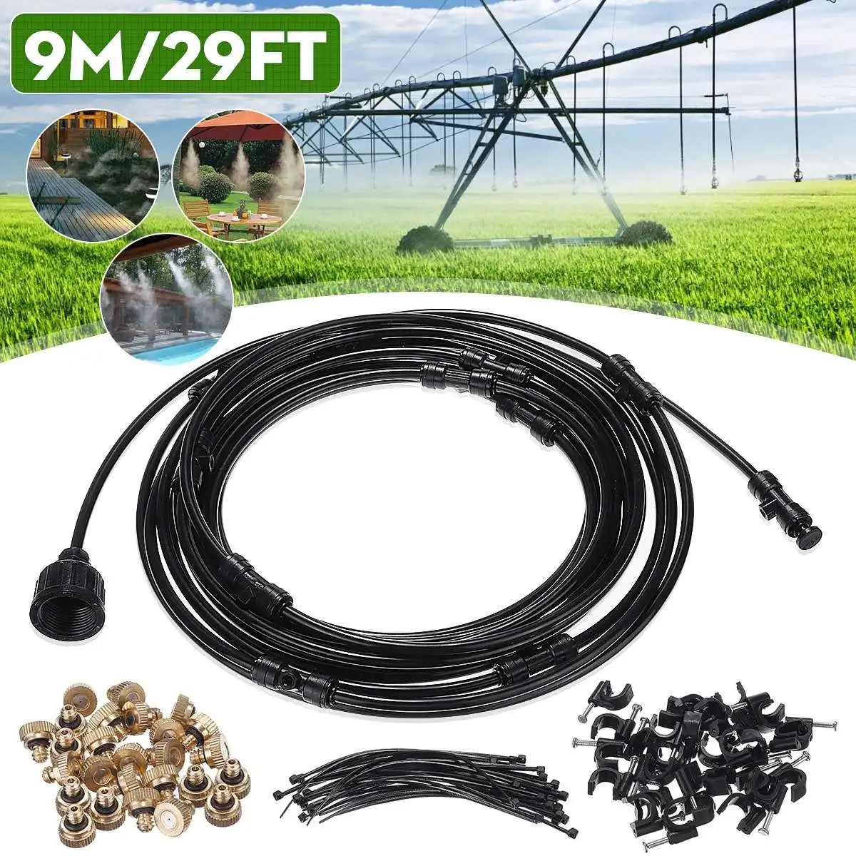 

15M Garden Water Pipe Misting Cooling Fog Hose Tube System Kit For Greenhouse Patio Watering Irrigation Mister Dust Removal