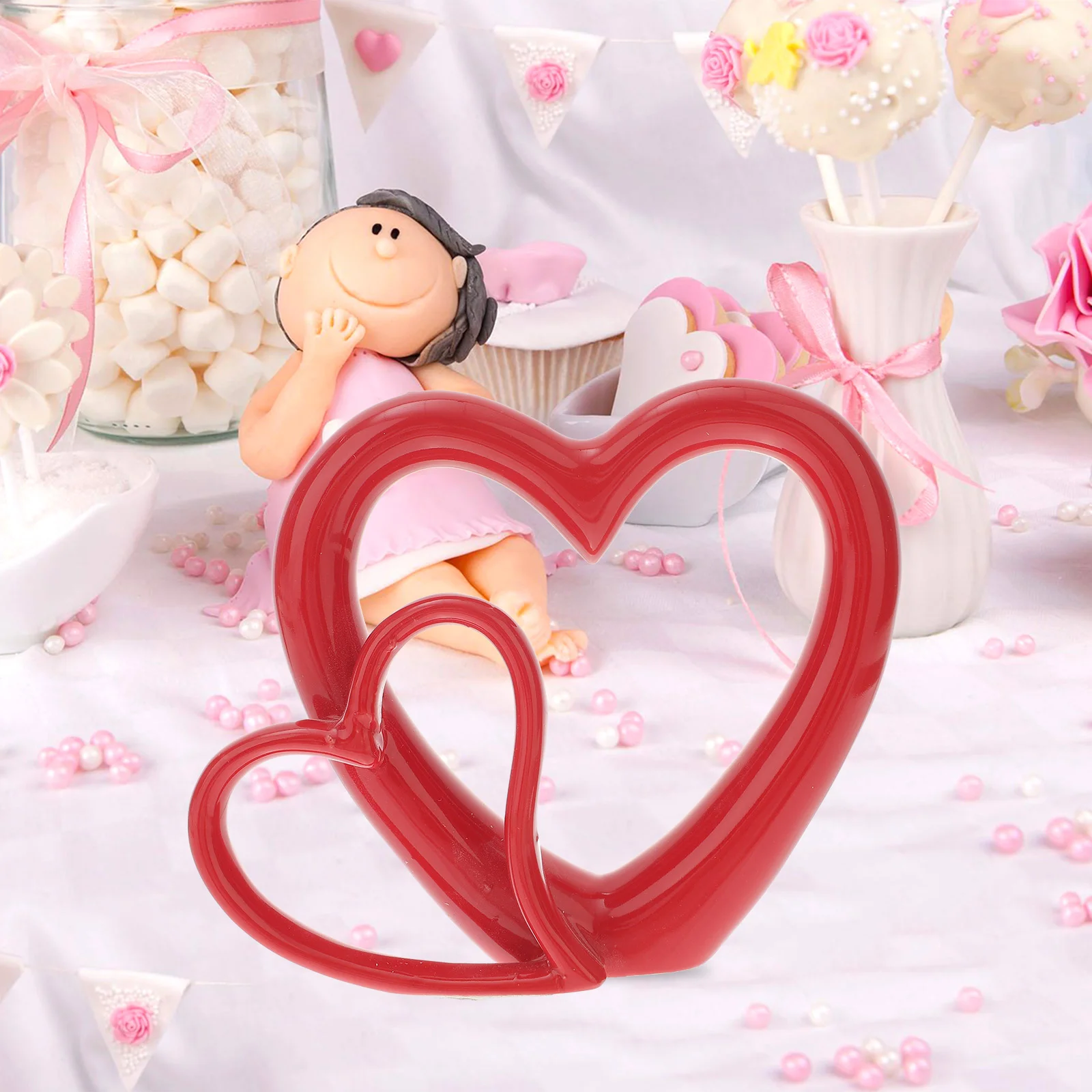 

Керамическая Красная Ваза в форме сердца, статуэтка скульптуры, Свадебный декор, двойная фотоформа, современный центральный элемент, украш...