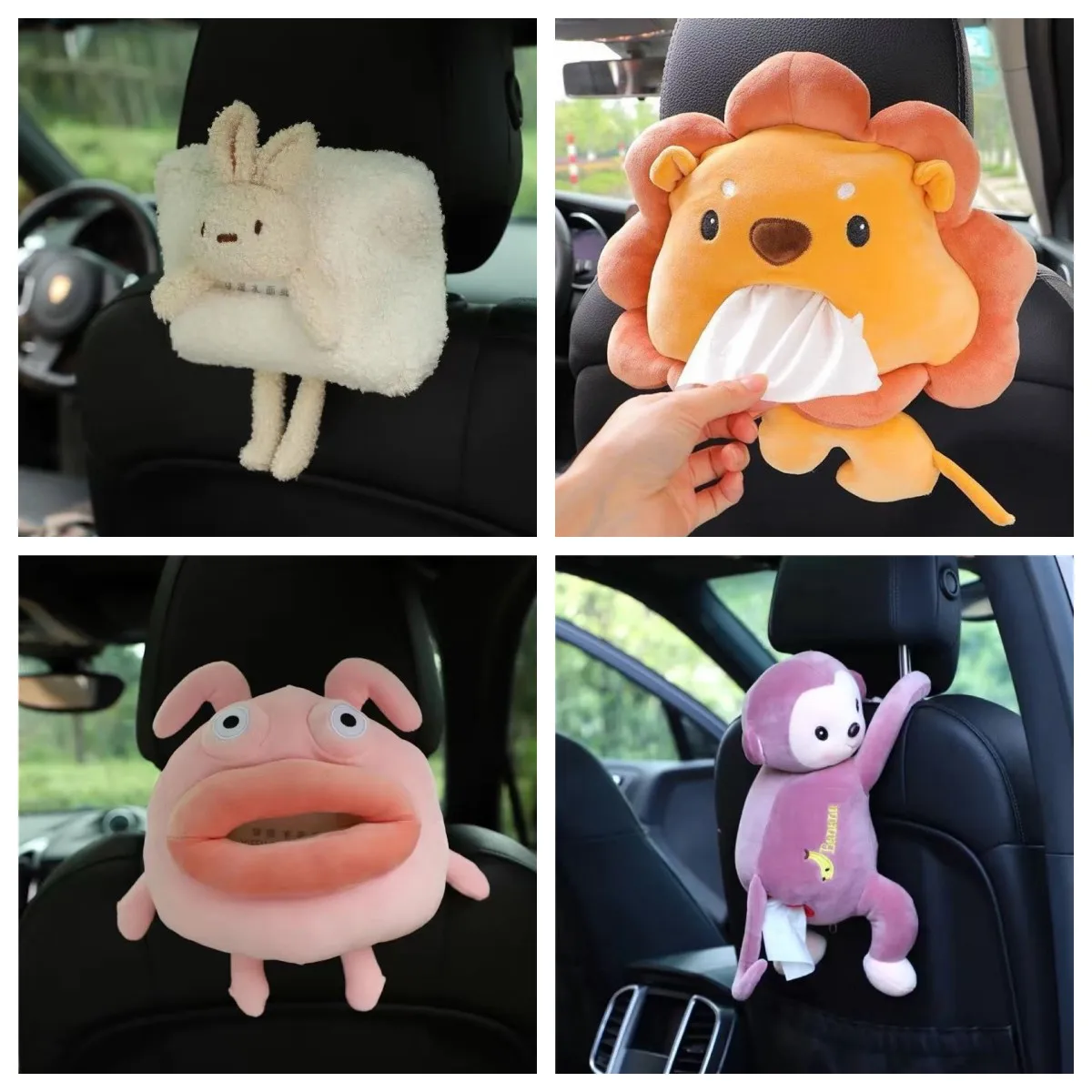 

3D Cute Cartoon Car Tissue Box Plush Napkin Holder Universal Auto Home Room Paper Case Animal Decoration Bracket